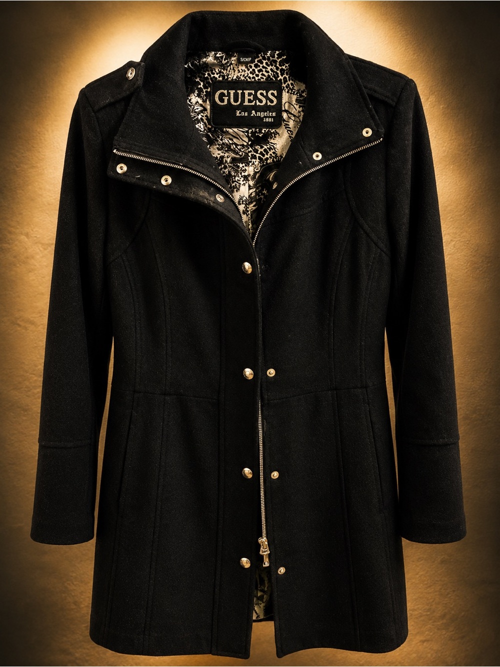 GUESS Black Tailored Zip-Front Trench Coat